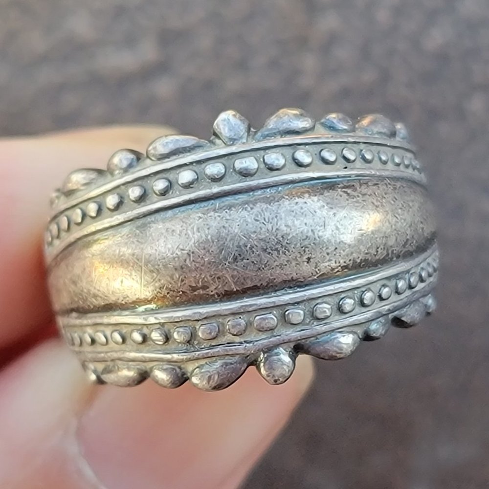 Vintage 925 sterling silver saddle band beaded ornate decorative ring - Picture 15 of 16